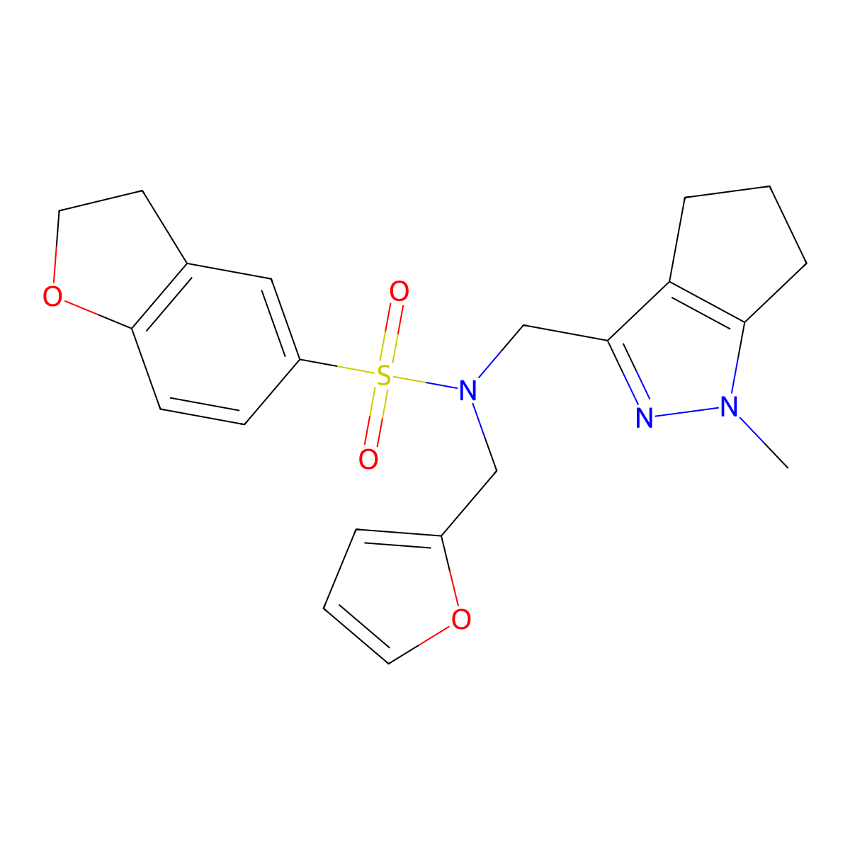 N-(furan-2-ylmethyl)-N-((1-methyl-1,4,5,6-tetrahydrocyclopenta[c]pyrazol-3-yl)methyl)-2,3-dihydrobenzofuran-5-sulfonamide molecular structure, CAS 1798488-30-8