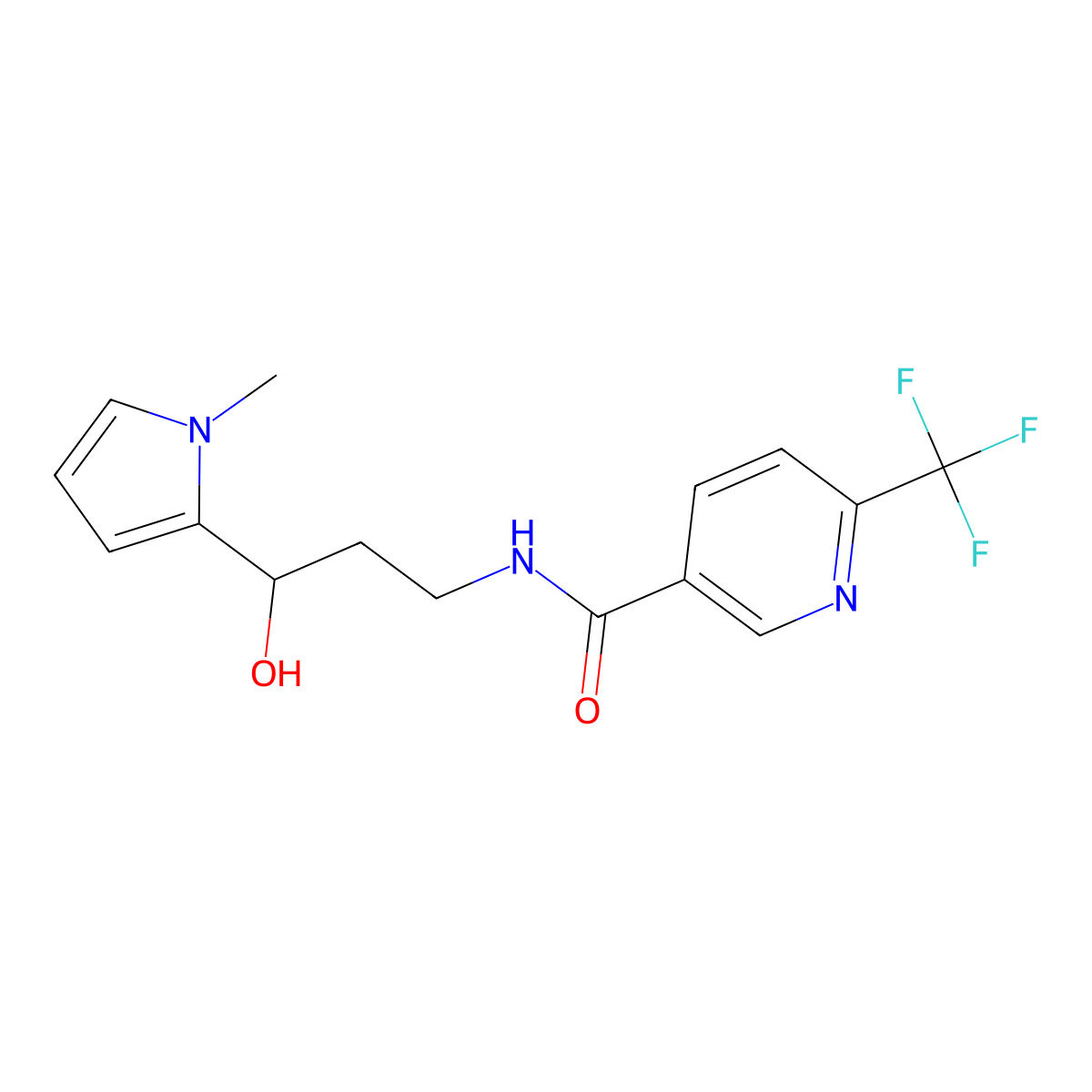 N-(3-hydroxy-3-(1-methyl-1H-pyrrol-2-yl)propyl)-6-(trifluoromethyl)nicotinamide molecular structure, CAS 1798488-49-9