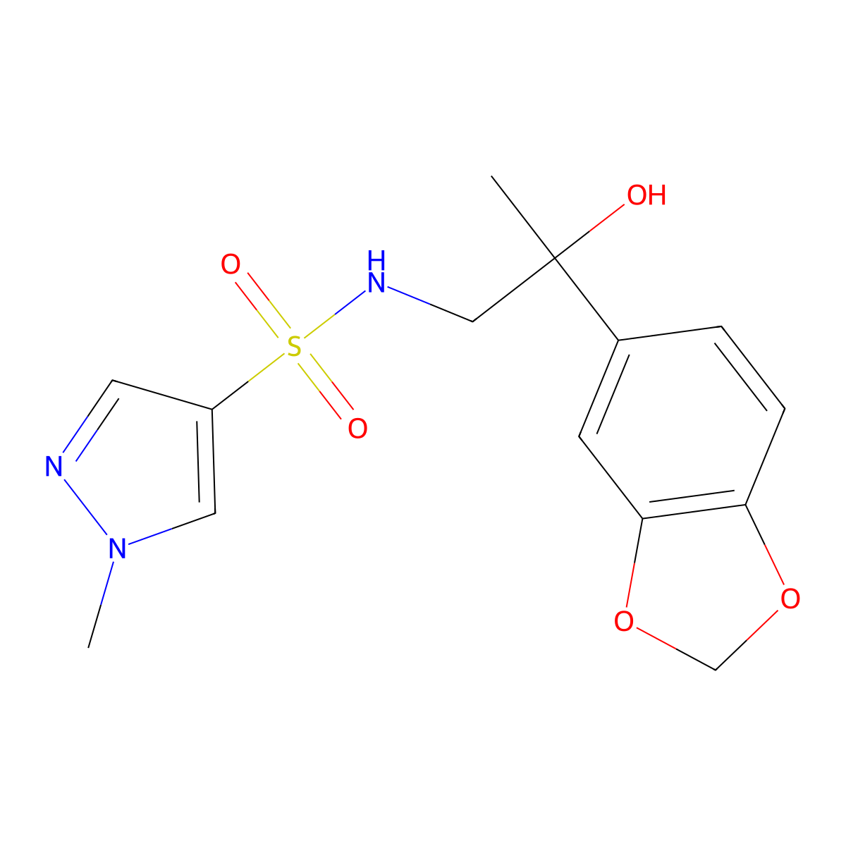 N-(2-(benzo[d][1,3]dioxol-5-yl)-2-hydroxypropyl)-1-methyl-1H-pyrazole-4-sulfonamide molecular structure, CAS 1798488-62-6