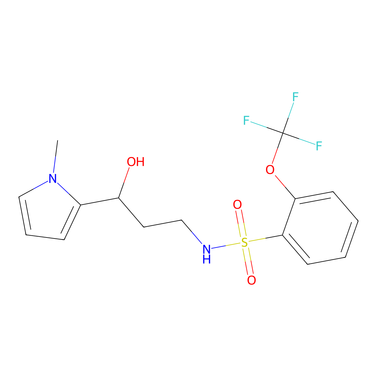 N-(3-hydroxy-3-(1-methyl-1H-pyrrol-2-yl)propyl)-2-(trifluoromethoxy)benzenesulfonamide molecular structure, CAS 1798488-78-4