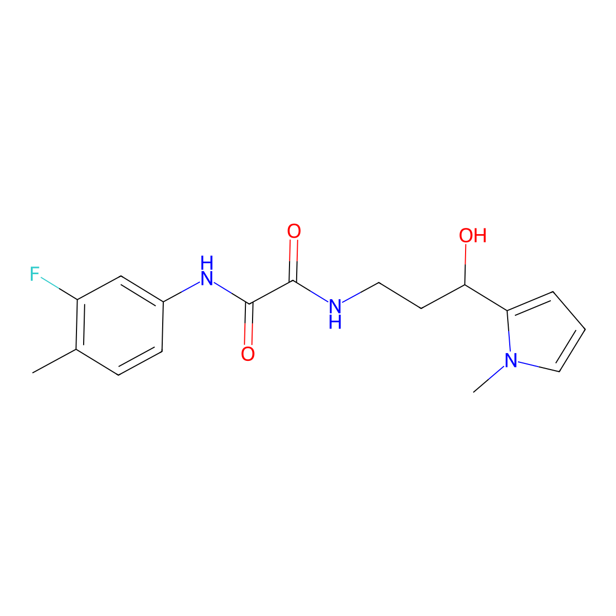N1-(3-fluoro-4-methylphenyl)-N2-(3-hydroxy-3-(1-methyl-1H-pyrrol-2-yl)propyl)oxalamide molecular structure, CAS 1798488-83-1