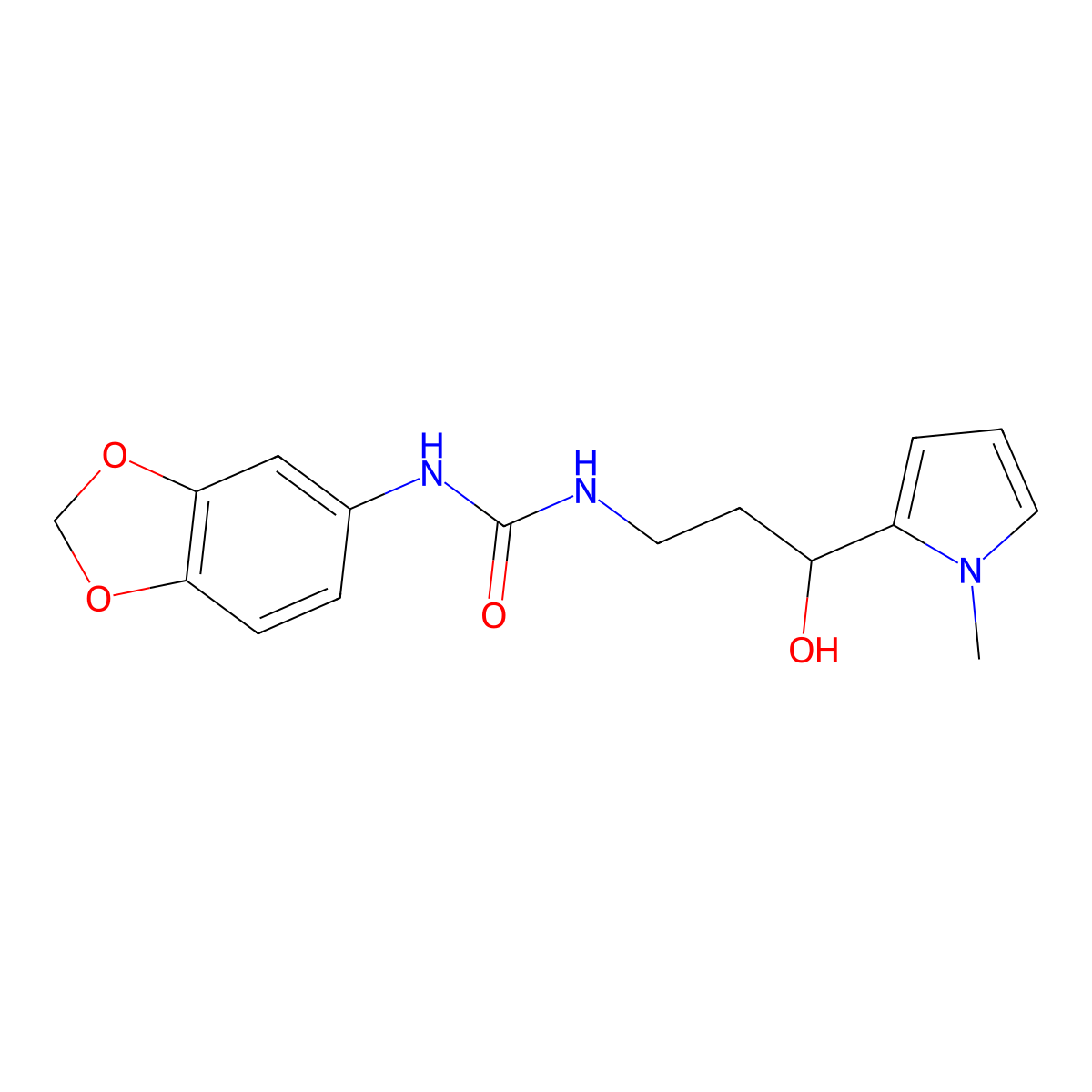 1-(benzo[d][1,3]dioxol-5-yl)-3-(3-hydroxy-3-(1-methyl-1H-pyrrol-2-yl)propyl)urea molecular structure, CAS 1798488-99-9