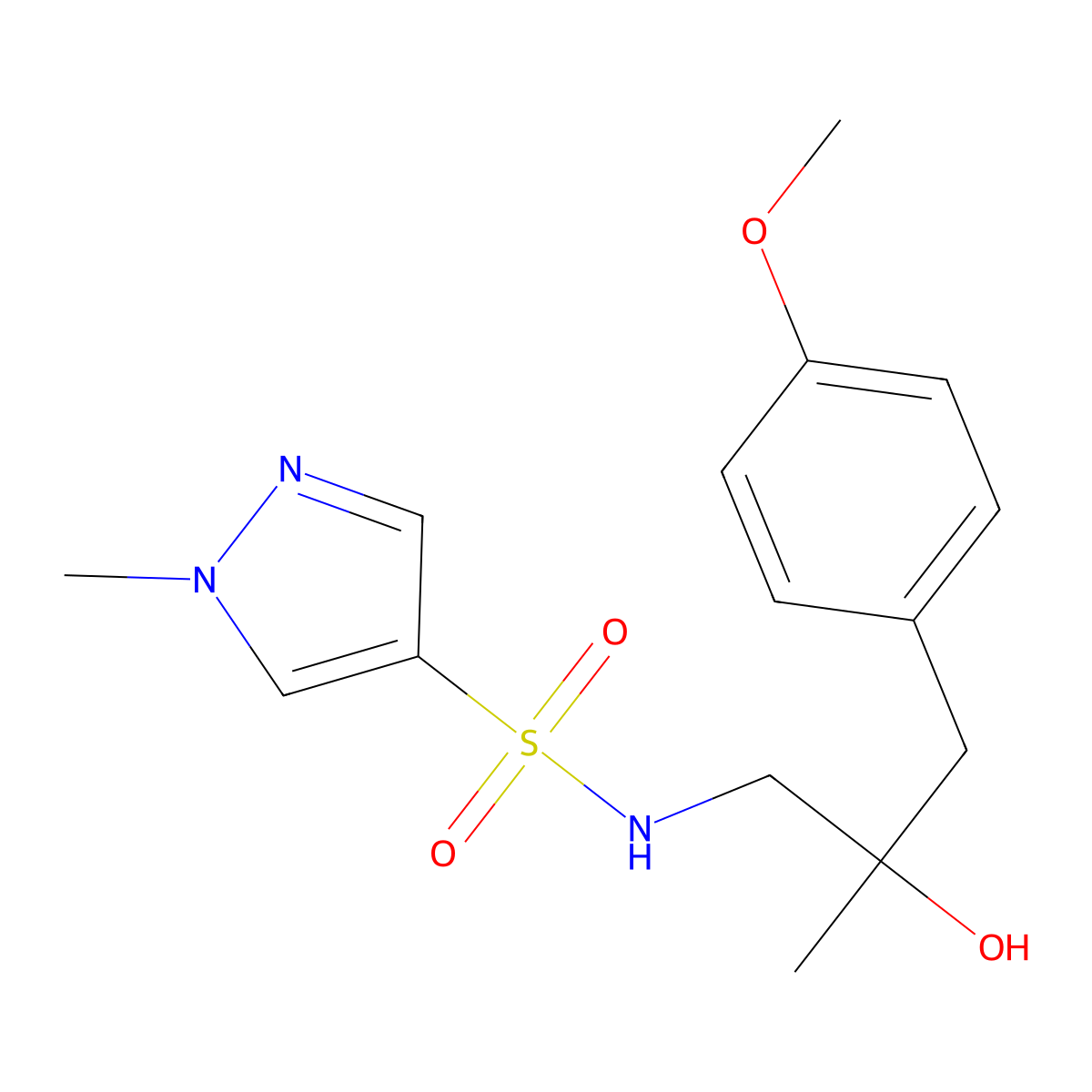 N-[2-hydroxy-3-(4-methoxyphenyl)-2-methylpropyl]-1-methyl-1H-pyrazole-4-sulfonamide molecular structure, CAS 1798489-01-6