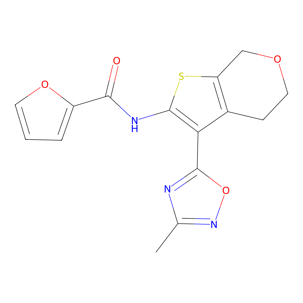 N-[3-(3-Methyl-1,2,4-oxadiazol-5-yl)-5,7-dihydro-4H-thieno[2,3-c]pyran-2-yl]furan-2-carboxamide molecular structure, CAS 1798489-10-7