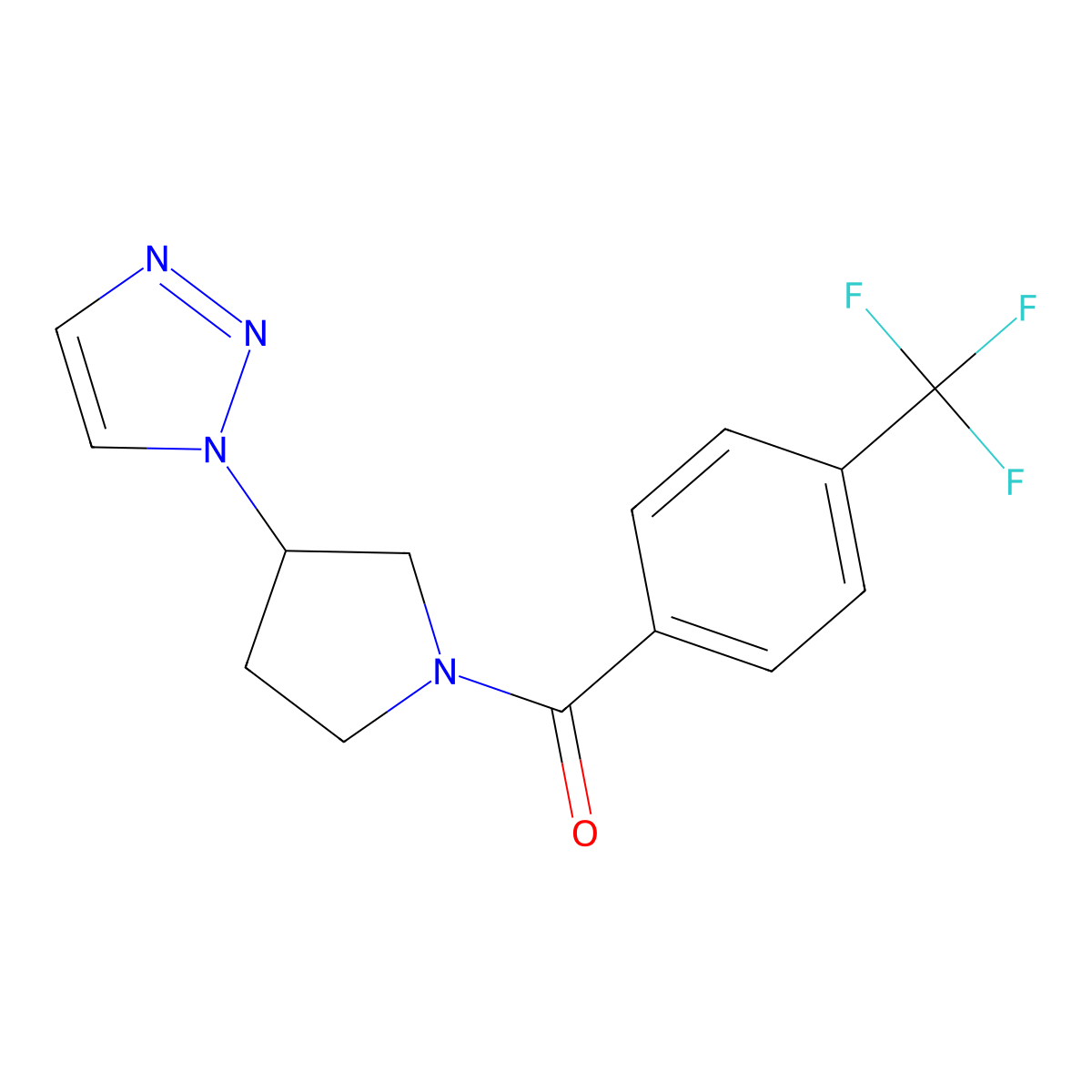 (3-(1H-1,2,3-triazol-1-yl)pyrrolidin-1-yl)(4-(trifluoromethyl)phenyl)methanone molecular structure, CAS 1798489-12-9