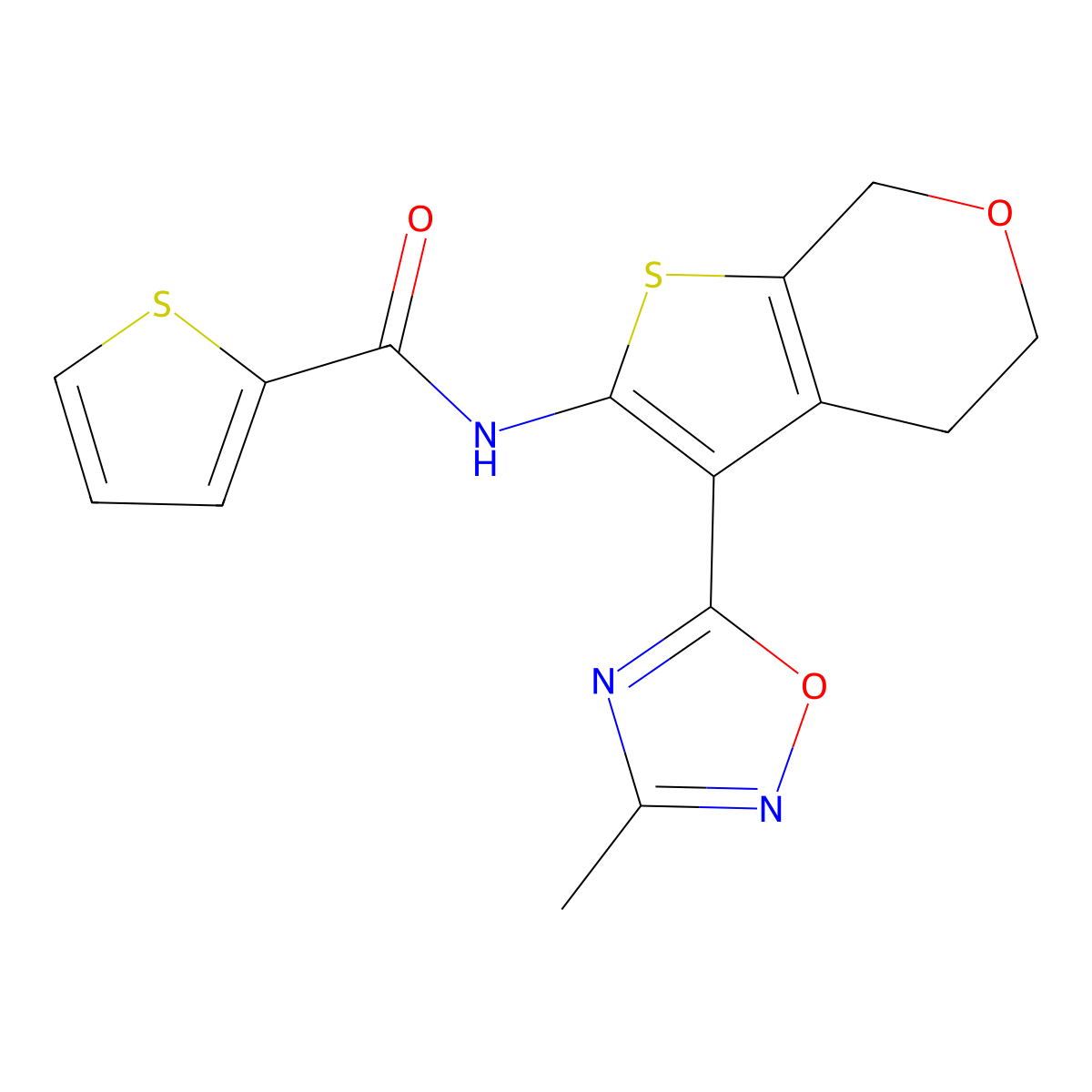 N-(3-(3-methyl-1,2,4-oxadiazol-5-yl)-5,7-dihydro-4H-thieno[2,3-c]pyran-2-yl)thiophene-2-carboxamide molecular structure, CAS 1798489-23-2
