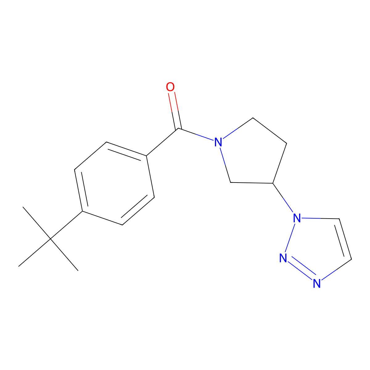 (3-(1H-1,2,3-triazol-1-yl)pyrrolidin-1-yl)(4-(tert-butyl)phenyl)methanone molecular structure, CAS 1798489-31-2