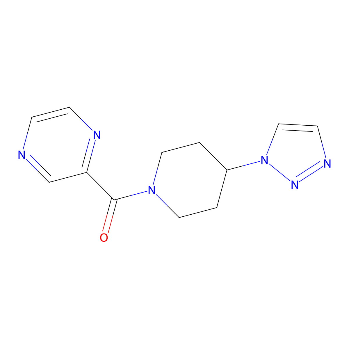 (4-(1H-1,2,3-triazol-1-yl)piperidin-1-yl)(pyrazin-2-yl)methanone molecular structure, CAS 1798489-53-8