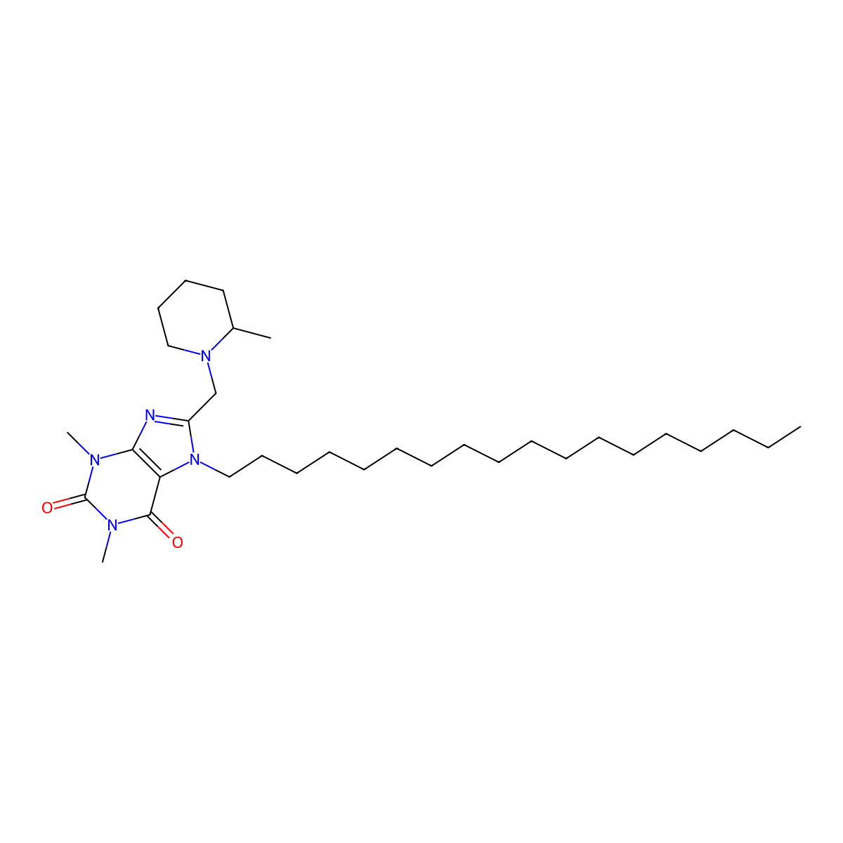 1,3-dimethyl-8-[(2-methylpiperidin-1-yl)methyl]-7-octadecyl-2,3,6,7-tetrahydro-1H-purine-2,6-dione molecular structure, CAS 1798489-54-9
