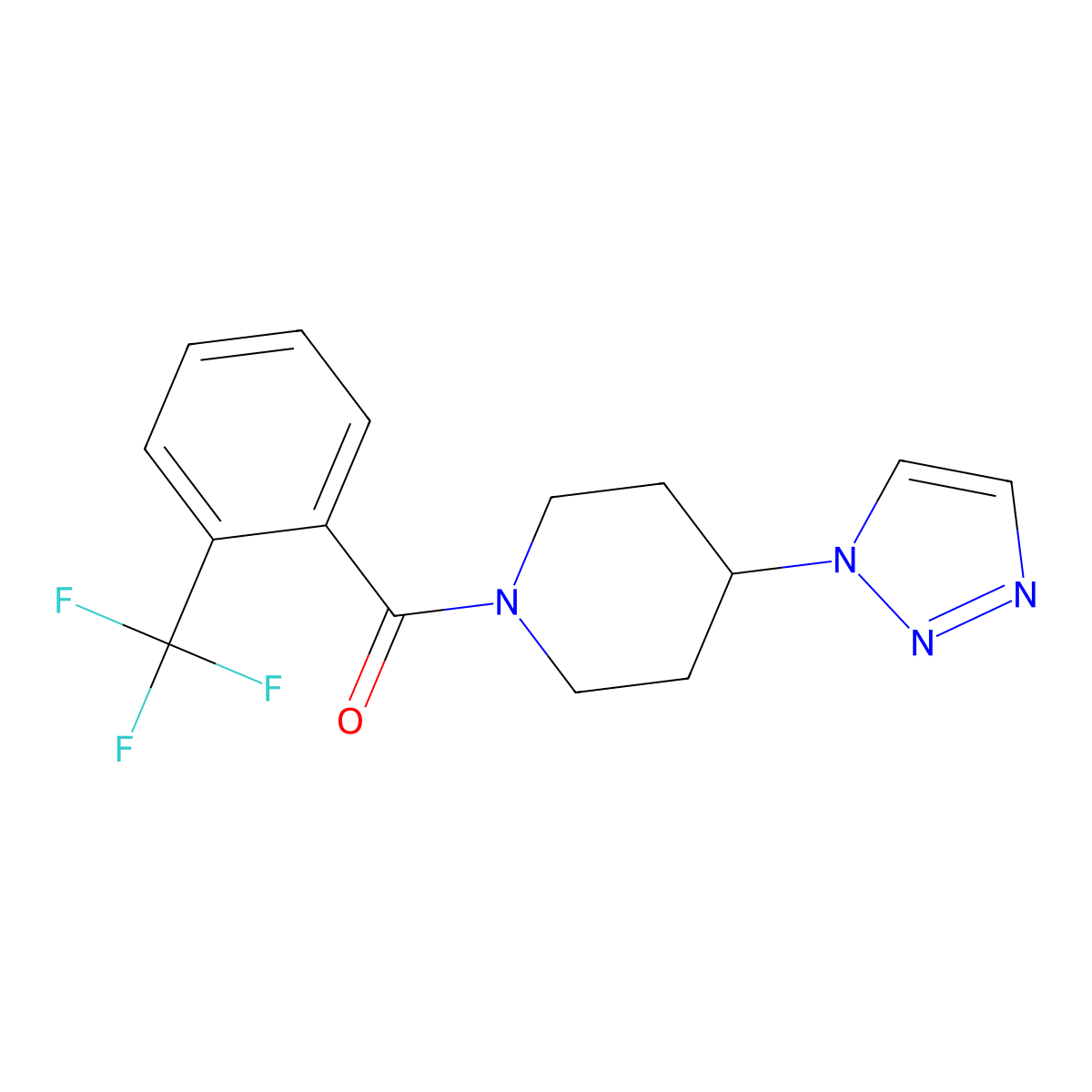 (4-(1H-1,2,3-triazol-1-yl)piperidin-1-yl)(2-(trifluoromethyl)phenyl)methanone molecular structure, CAS 1798489-70-9