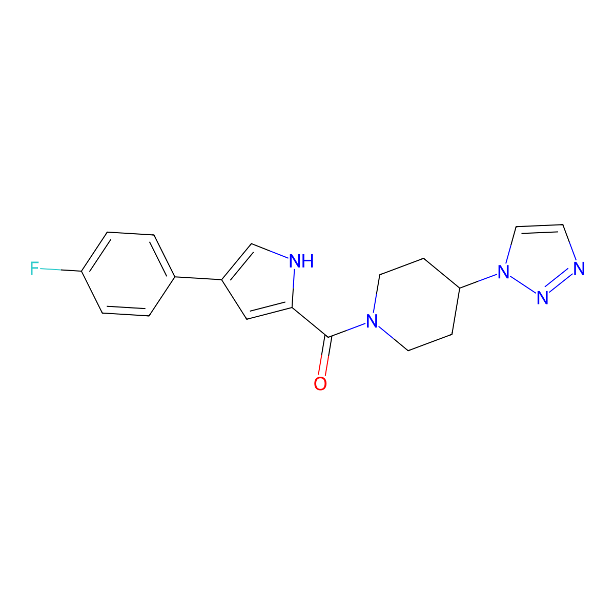(4-(1H-1,2,3-triazol-1-yl)piperidin-1-yl)(4-(4-fluorophenyl)-1H-pyrrol-2-yl)methanone molecular structure, CAS 1798489-82-3