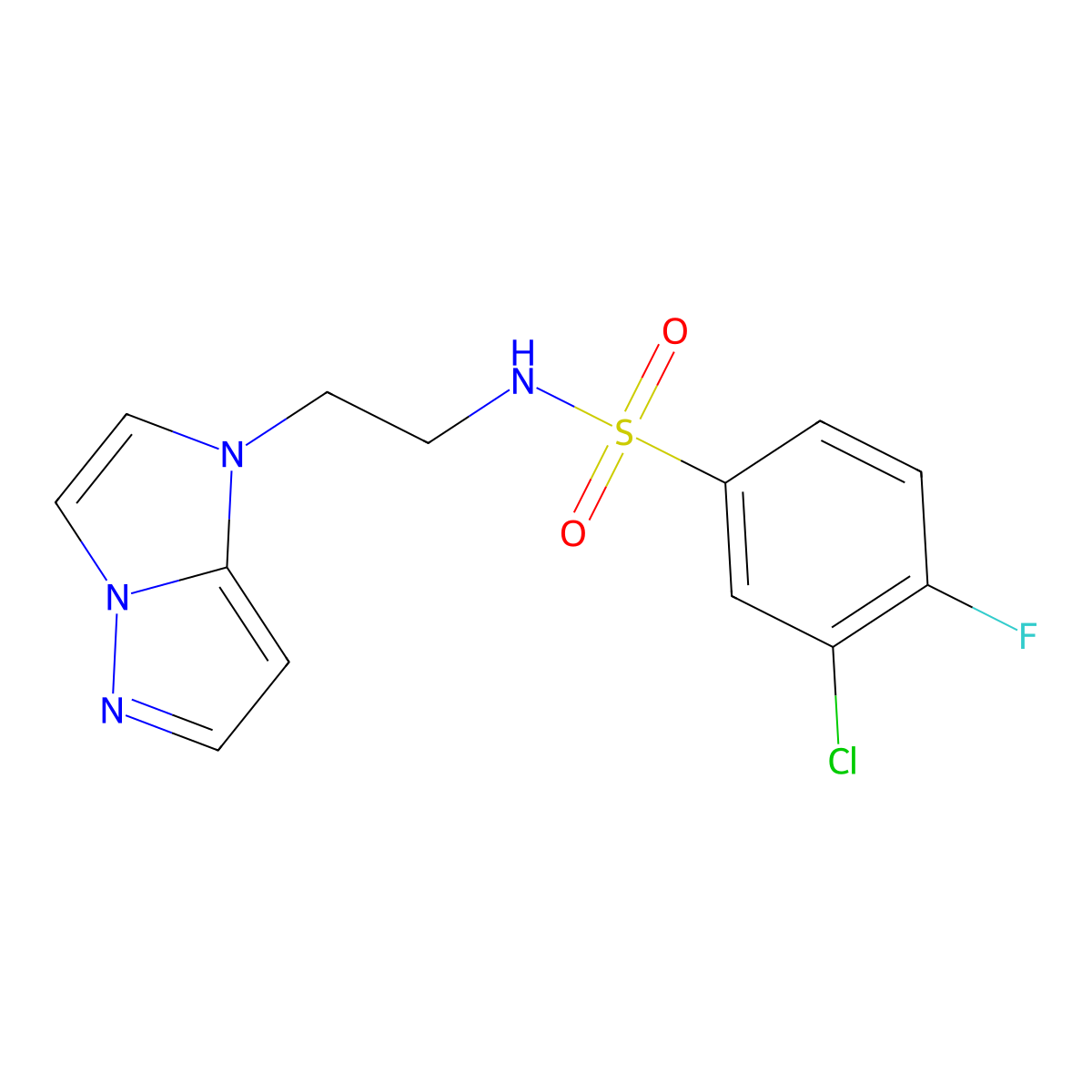 N-(2-(1H-imidazo[1,2-b]pyrazol-1-yl)ethyl)-3-chloro-4-fluorobenzenesulfonamide molecular structure, CAS 1798490-10-4