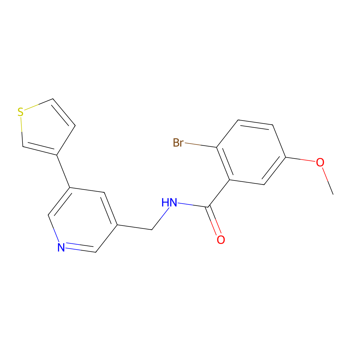 2-bromo-5-methoxy-N-{[5-(thiophen-3-yl)pyridin-3-yl]methyl}benzamide molecular structure, CAS 1798490-12-6