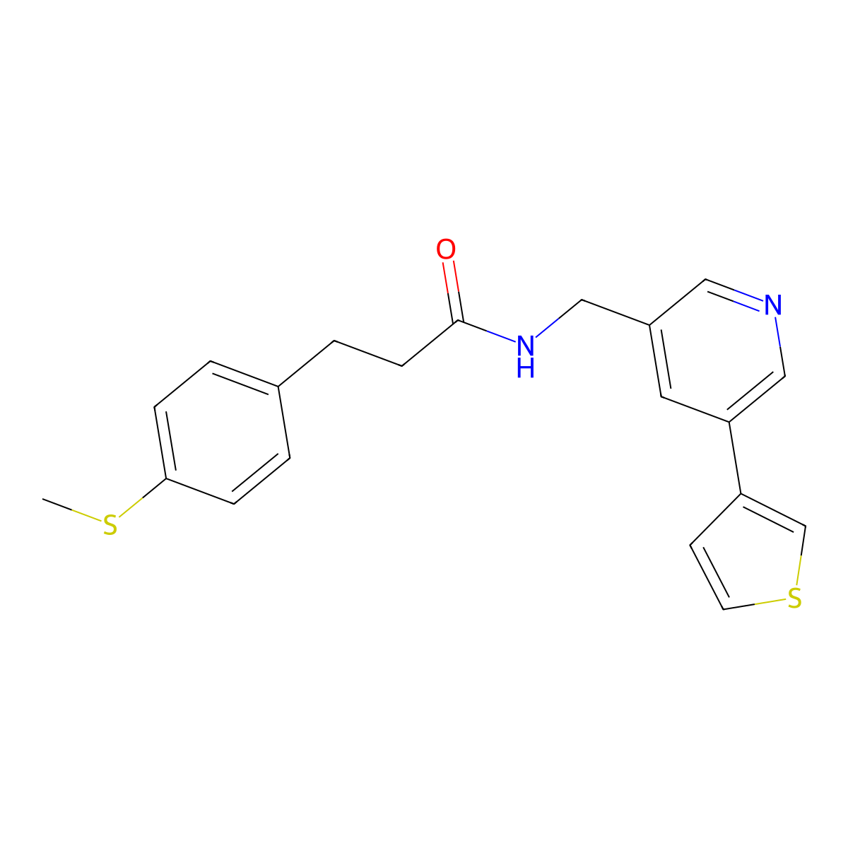 3-(4-(methylthio)phenyl)-N-((5-(thiophen-3-yl)pyridin-3-yl)methyl)propanamide molecular structure, CAS 1798490-18-2