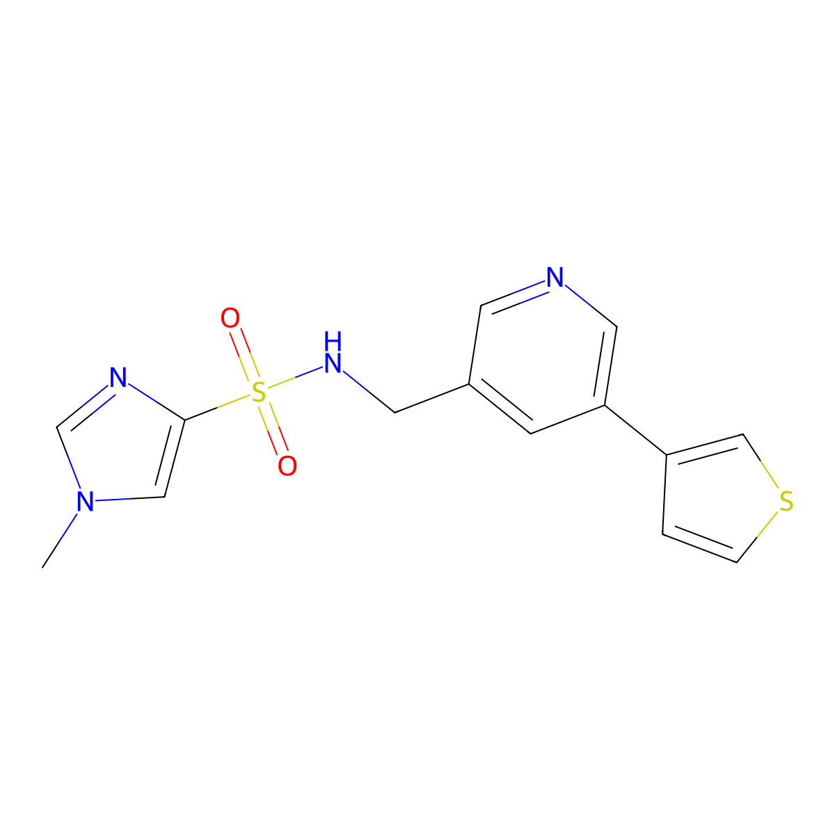1-methyl-N-{[5-(thiophen-3-yl)pyridin-3-yl]methyl}-1H-imidazole-4-sulfonamide molecular structure, CAS 1798490-58-0