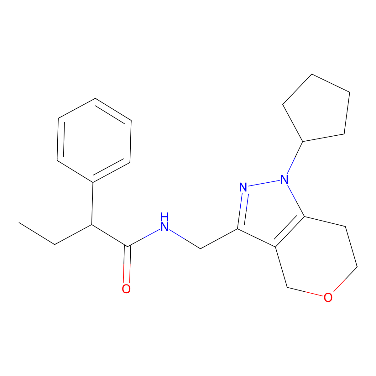 N-((1-cyclopentyl-1,4,6,7-tetrahydropyrano[4,3-c]pyrazol-3-yl)methyl)-2-phenylbutanamide molecular structure, CAS 1798490-63-7