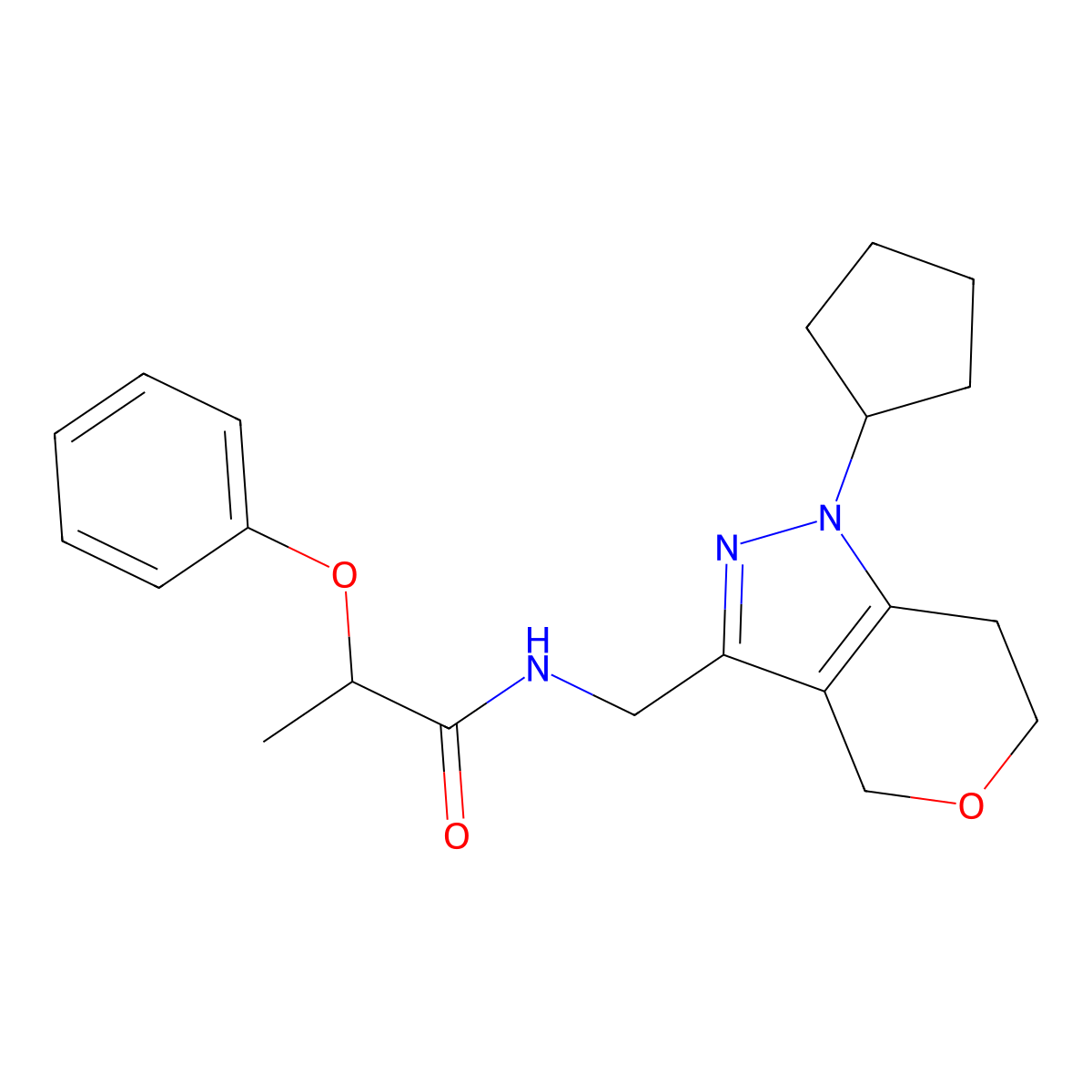 N-((1-cyclopentyl-1,4,6,7-tetrahydropyrano[4,3-c]pyrazol-3-yl)methyl)-2-phenoxypropanamide molecular structure, CAS 1798490-69-3