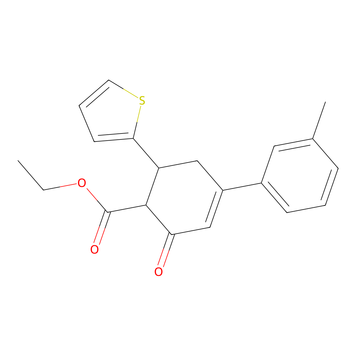 Ethyl 3'-methyl-5-oxo-3-(thiophen-2-yl)-2,3,4,5-tetrahydro-[1,1'-biphenyl]-4-carboxylate molecular structure, CAS 1798490-79-5