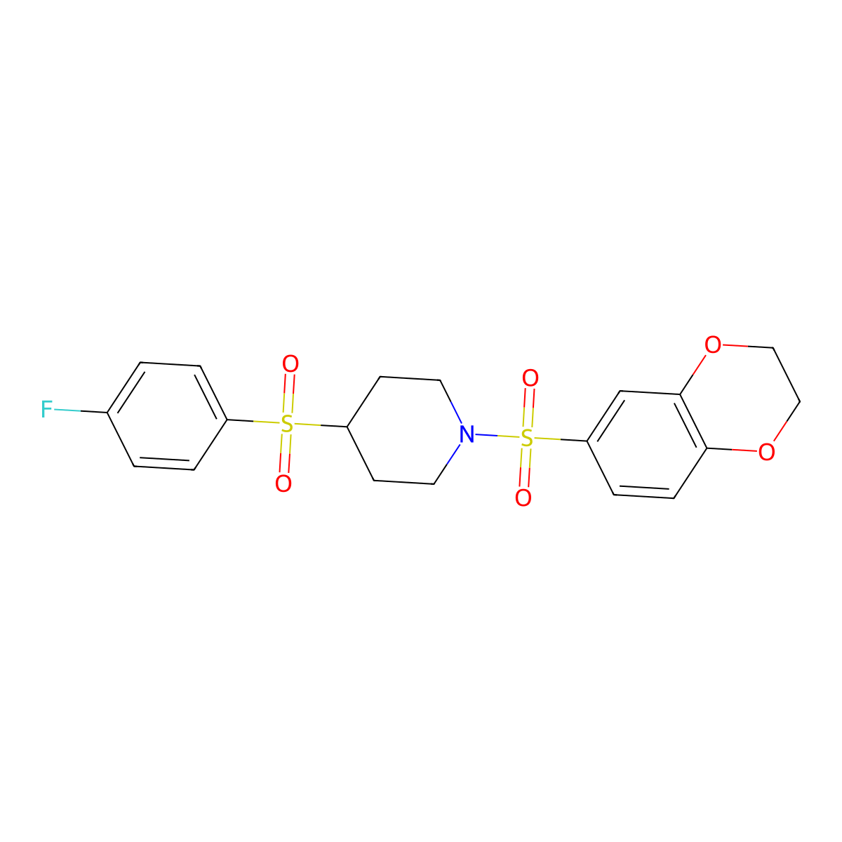 1-((2,3-Dihydrobenzo[b][1,4]dioxin-6-yl)sulfonyl)-4-((4-fluorophenyl)sulfonyl)piperidine molecular structure, CAS 1798490-80-8