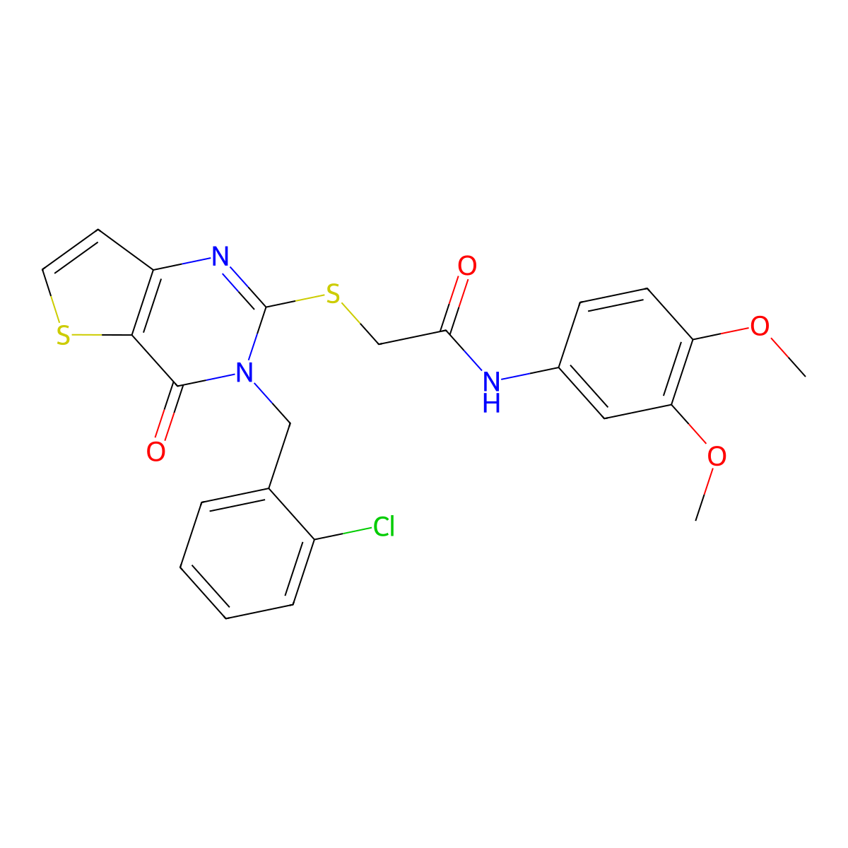 2-((3-(2-chlorobenzyl)-4-oxo-3,4-dihydrothieno[3,2-d]pyrimidin-2-yl)thio)-N-(3,4-dimethoxyphenyl)acetamide molecular structure, CAS 1798490-93-3