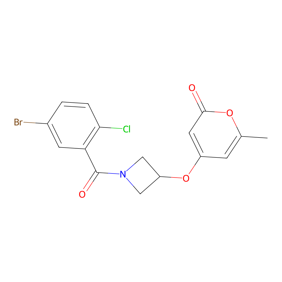 4-((1-(5-bromo-2-chlorobenzoyl)azetidin-3-yl)oxy)-6-methyl-2H-pyran-2-one molecular structure, CAS 1798491-18-5