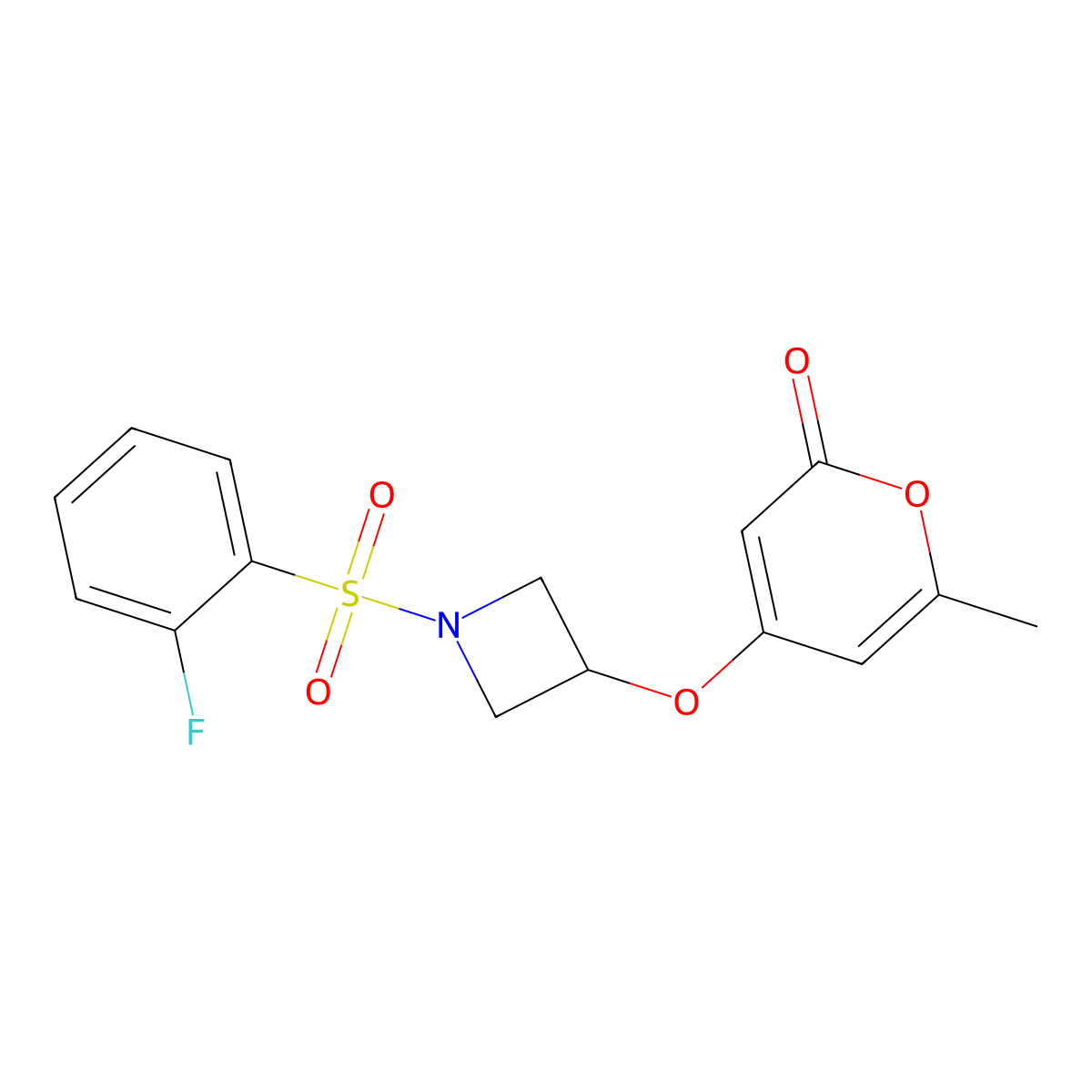 4-((1-((2-fluorophenyl)sulfonyl)azetidin-3-yl)oxy)-6-methyl-2H-pyran-2-one molecular structure, CAS 1798491-22-1