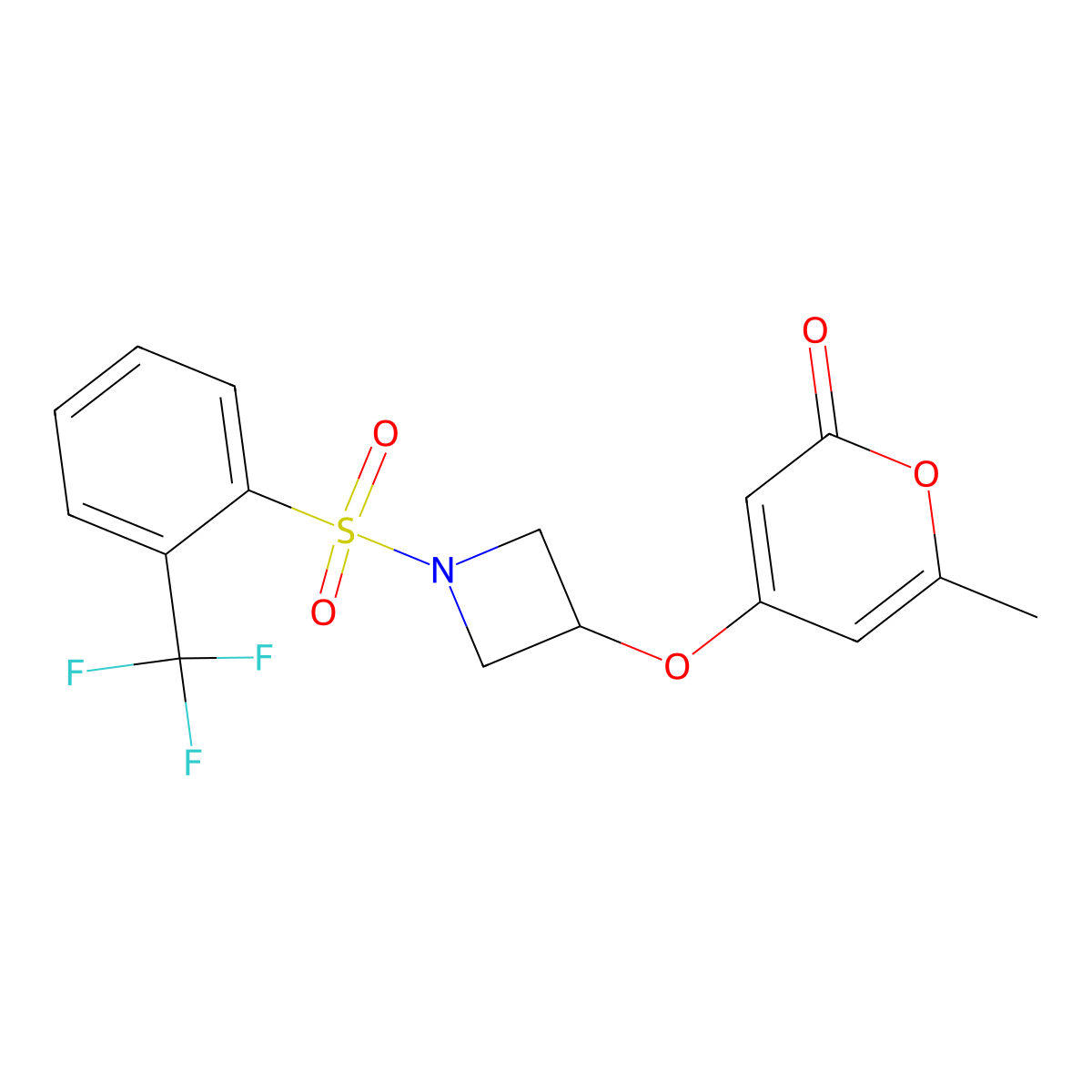 6-methyl-4-((1-((2-(trifluoromethyl)phenyl)sulfonyl)azetidin-3-yl)oxy)-2H-pyran-2-one molecular structure, CAS 1798491-44-7