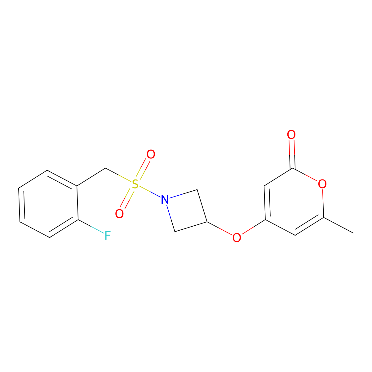 4-((1-((2-fluorobenzyl)sulfonyl)azetidin-3-yl)oxy)-6-methyl-2H-pyran-2-one molecular structure, CAS 1798491-49-2