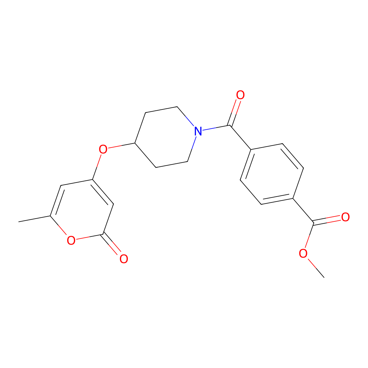 methyl 4-{4-[(6-methyl-2-oxo-2H-pyran-4-yl)oxy]piperidine-1-carbonyl}benzoate molecular structure, CAS 1798491-71-0