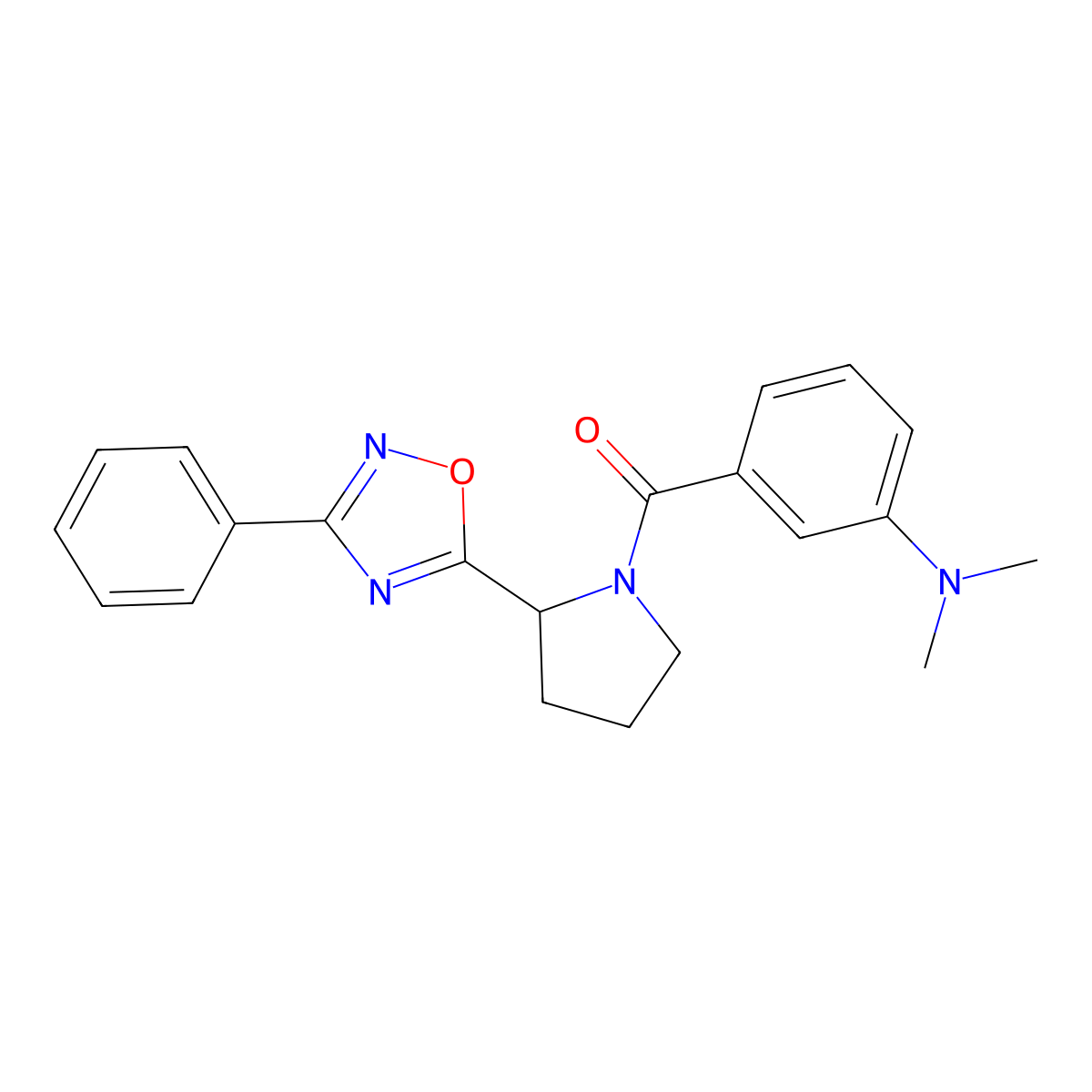 N,N-dimethyl-3-{[2-(3-phenyl-1,2,4-oxadiazol-5-yl)pyrrolidin-1-yl]carbonyl}aniline molecular structure, CAS 1798499-56-5