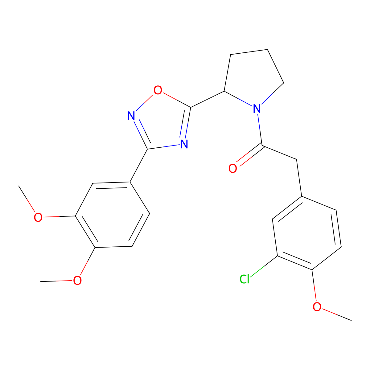 5-{1-[(3-Chloro-4-methoxyphenyl)acetyl]pyrrolidin-2-yl}-3-(3,4-dimethoxyphenyl)-1,2,4-oxadiazole molecular structure, CAS 1798499-96-3