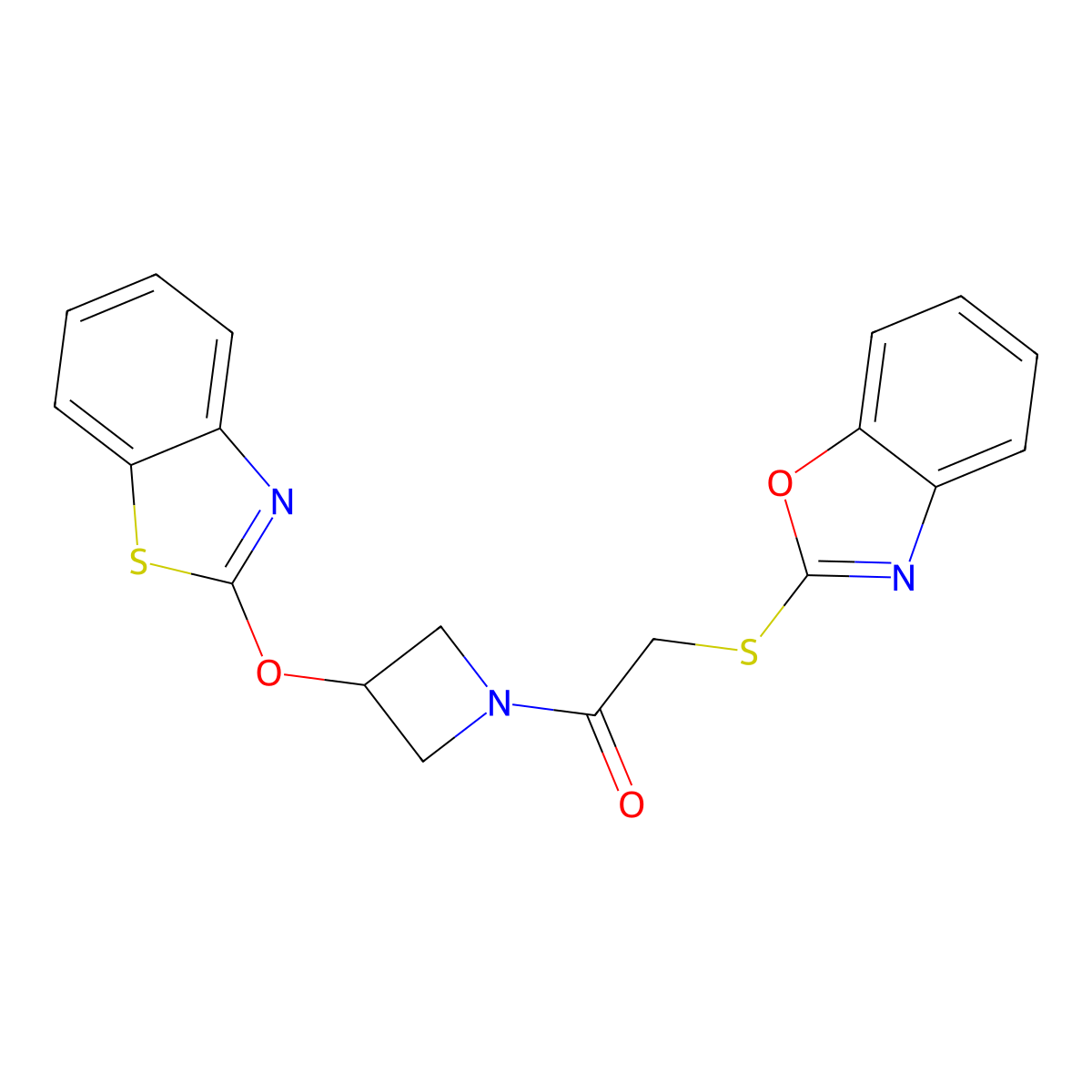 2-(Benzo[d]oxazol-2-ylthio)-1-(3-(benzo[d]thiazol-2-yloxy)azetidin-1-yl)ethanone molecular structure, CAS 1798510-91-4