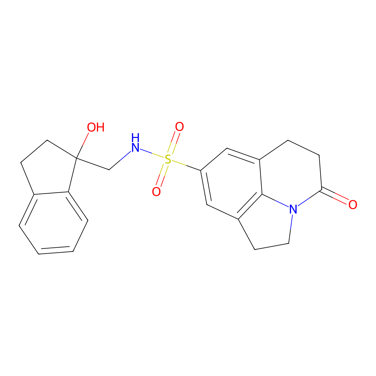 N-[(1-hydroxy-2,3-dihydro-1H-inden-1-yl)methyl]-11-oxo-1-azatricyclo[6.3.1.0^{4,12}]dodeca-4(12),5,7-triene-6-sulfonamide molecular structure, CAS 1798511-09-7