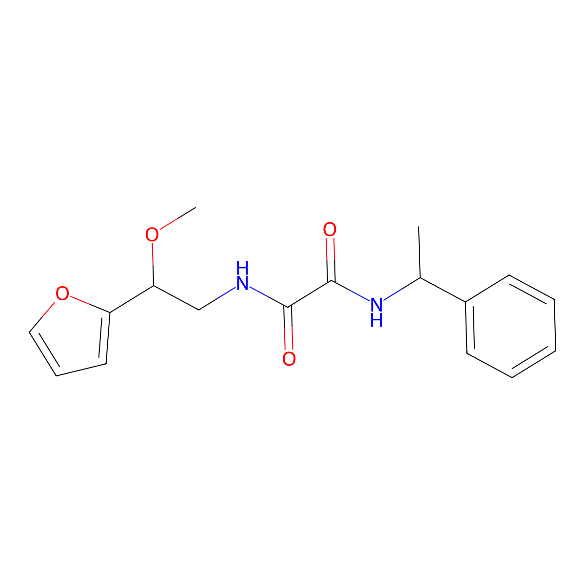 N1-(2-(furan-2-yl)-2-methoxyethyl)-N2-(1-phenylethyl)oxalamide molecular structure, CAS 1798511-48-4