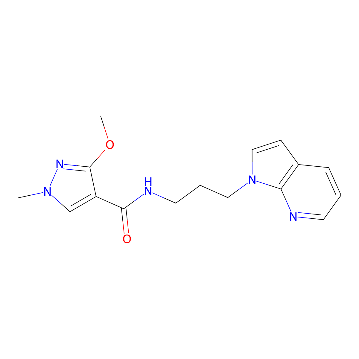 N-(3-(1H-pyrrolo[2,3-b]pyridin-1-yl)propyl)-3-methoxy-1-methyl-1H-pyrazole-4-carboxamide molecular structure, CAS 1798511-51-9
