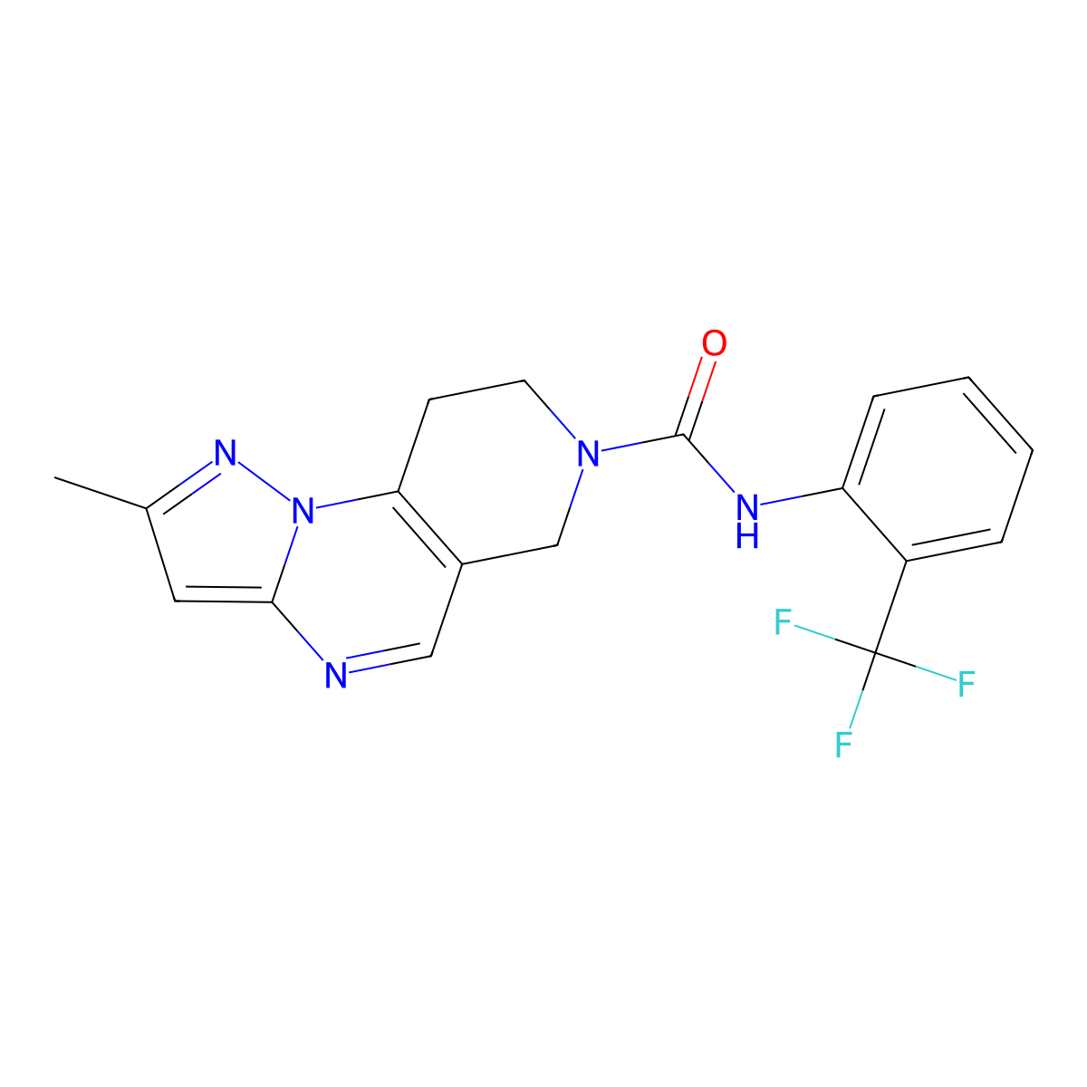 2-methyl-N-(2-(trifluoromethyl)phenyl)-8,9-dihydropyrazolo[1,5-a]pyrido[3,4-e]pyrimidine-7(6H)-carboxamide molecular structure, CAS 1798511-54-2