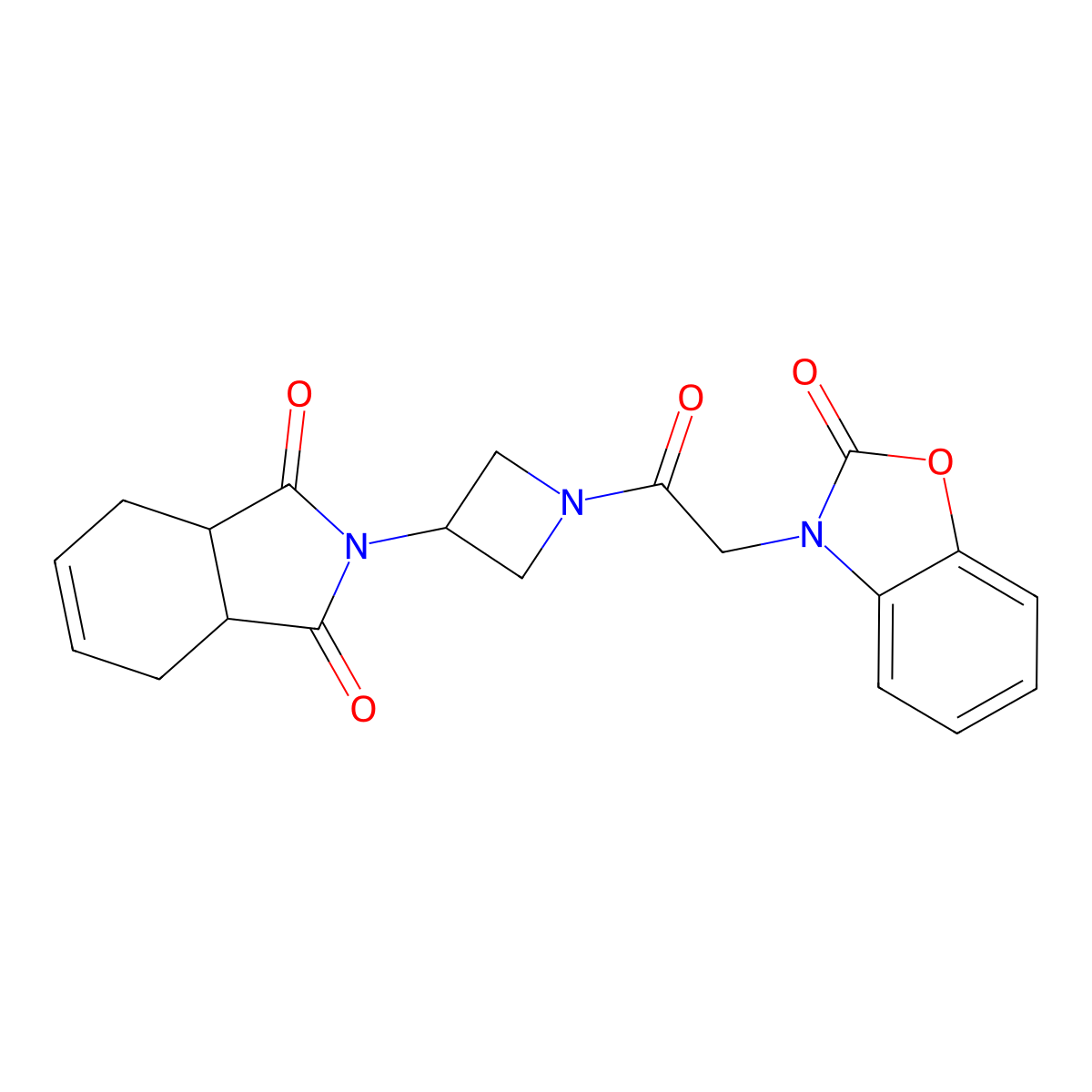2-(1-(2-(2-oxobenzo[d]oxazol-3(2H)-yl)acetyl)azetidin-3-yl)-3a,4,7,7a-tetrahydro-1H-isoindole-1,3(2H)-dione molecular structure, CAS 1798511-78-0