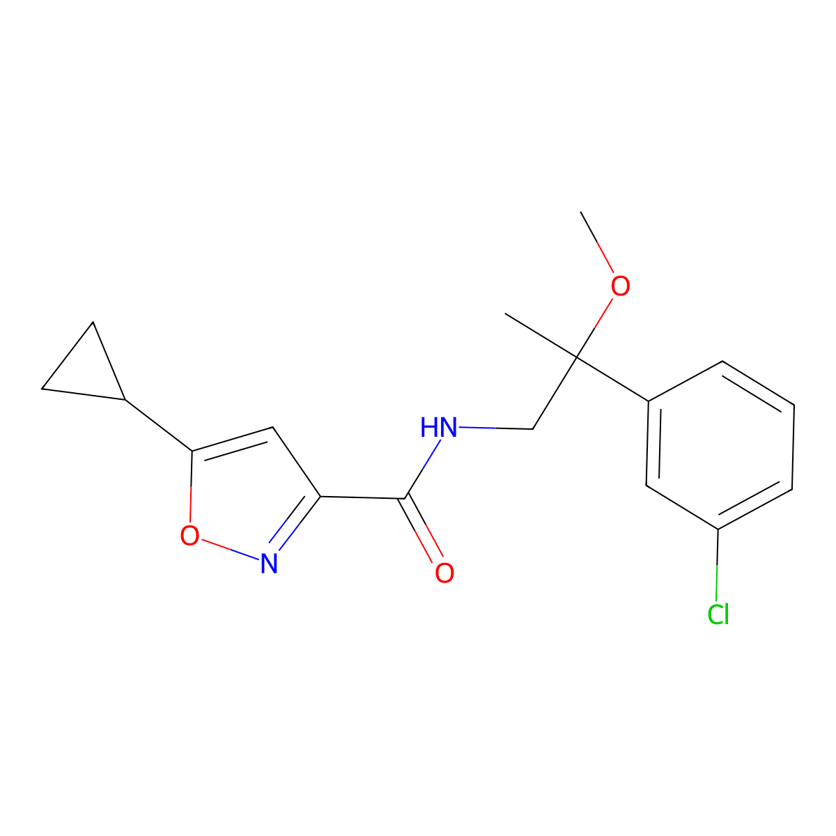 N-(2-(3-chlorophenyl)-2-methoxypropyl)-5-cyclopropylisoxazole-3-carboxamide molecular structure, CAS 1798511-88-2