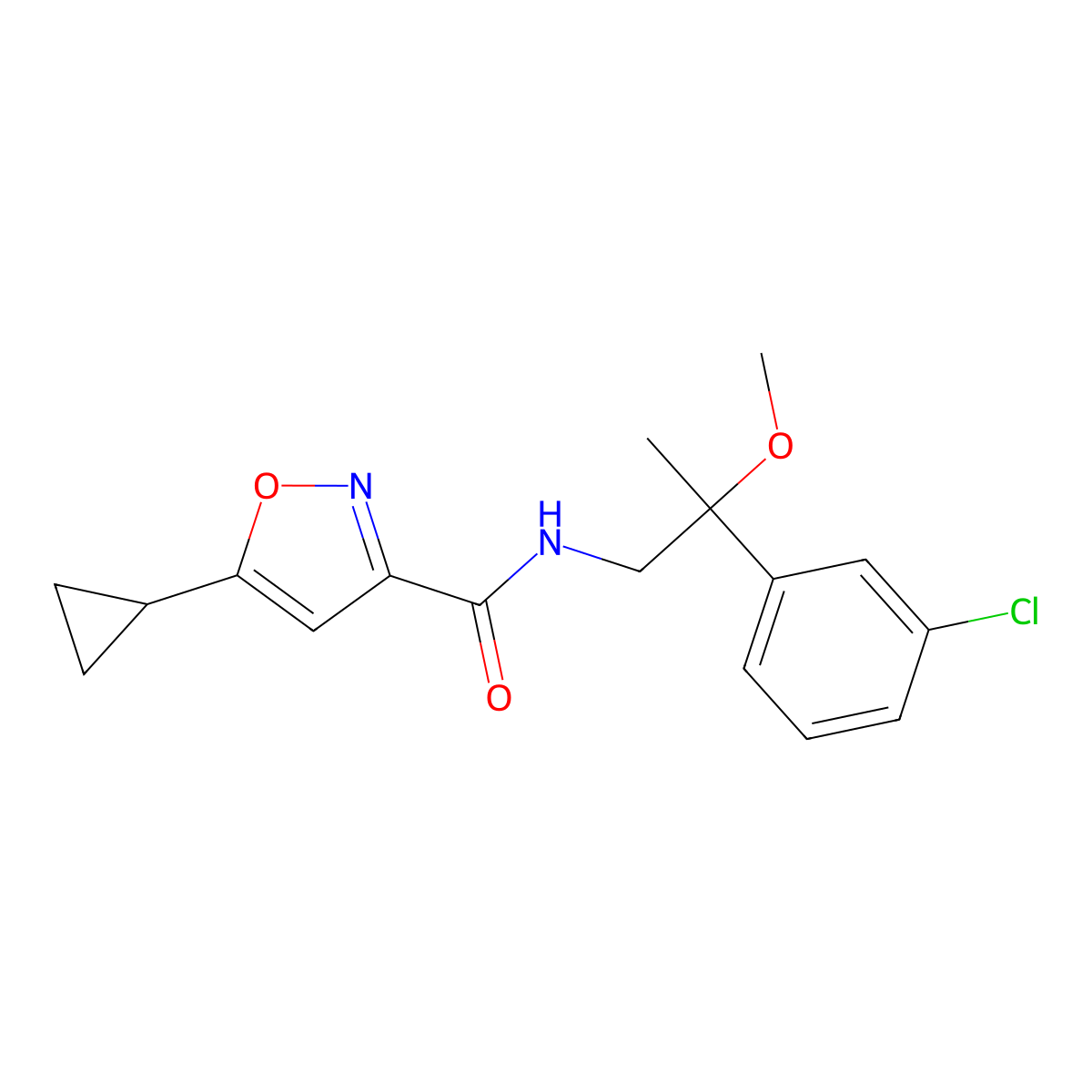 N-(2-(3-chlorophenyl)-2-methoxypropyl)-5-cyclopropylisoxazole-3-carboxamide molecular structure, CAS 1798511-88-2
