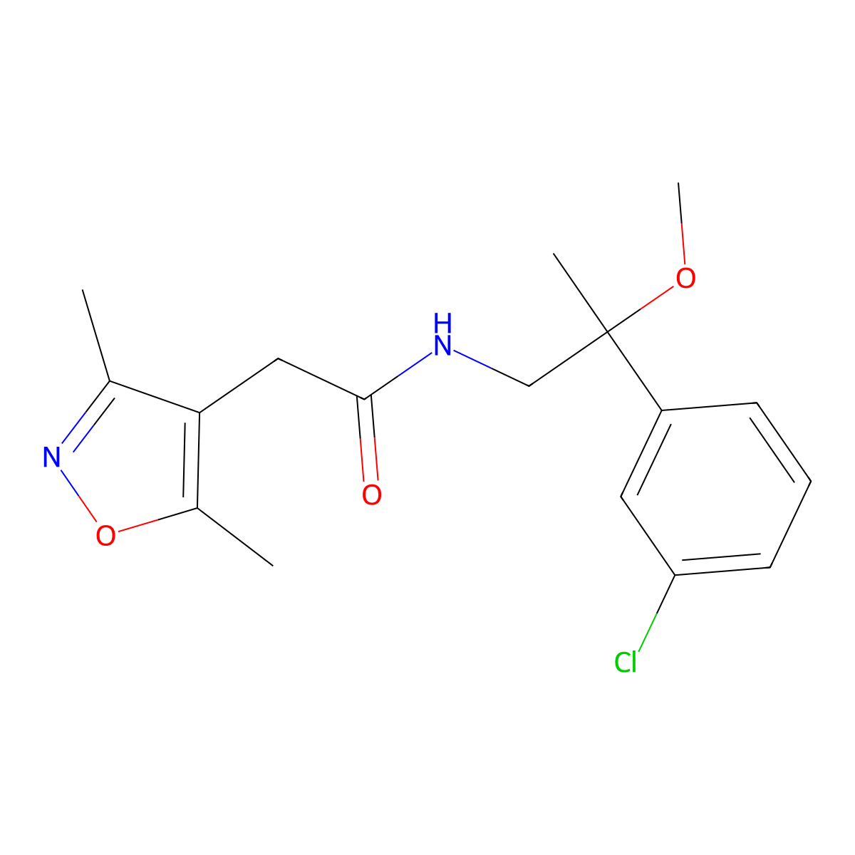 N-(2-(3-chlorophenyl)-2-methoxypropyl)-2-(3,5-dimethylisoxazol-4-yl)acetamide molecular structure, CAS 1798512-03-4
