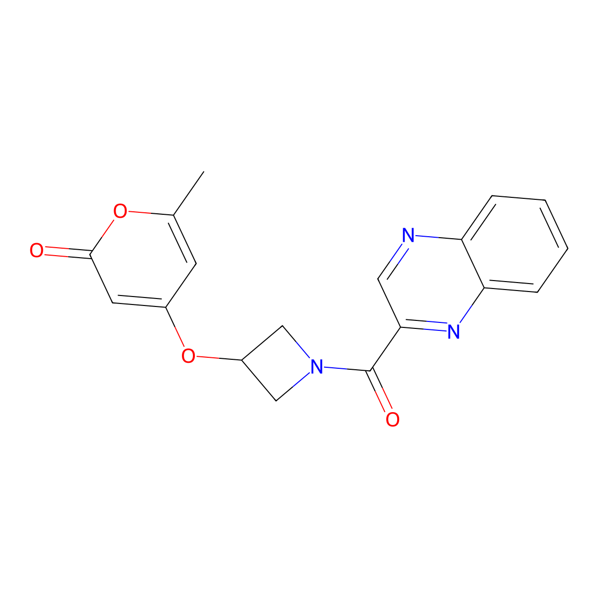 6-methyl-4-{[1-(quinoxaline-2-carbonyl)azetidin-3-yl]oxy}-2H-pyran-2-one molecular structure, CAS 1798512-15-8