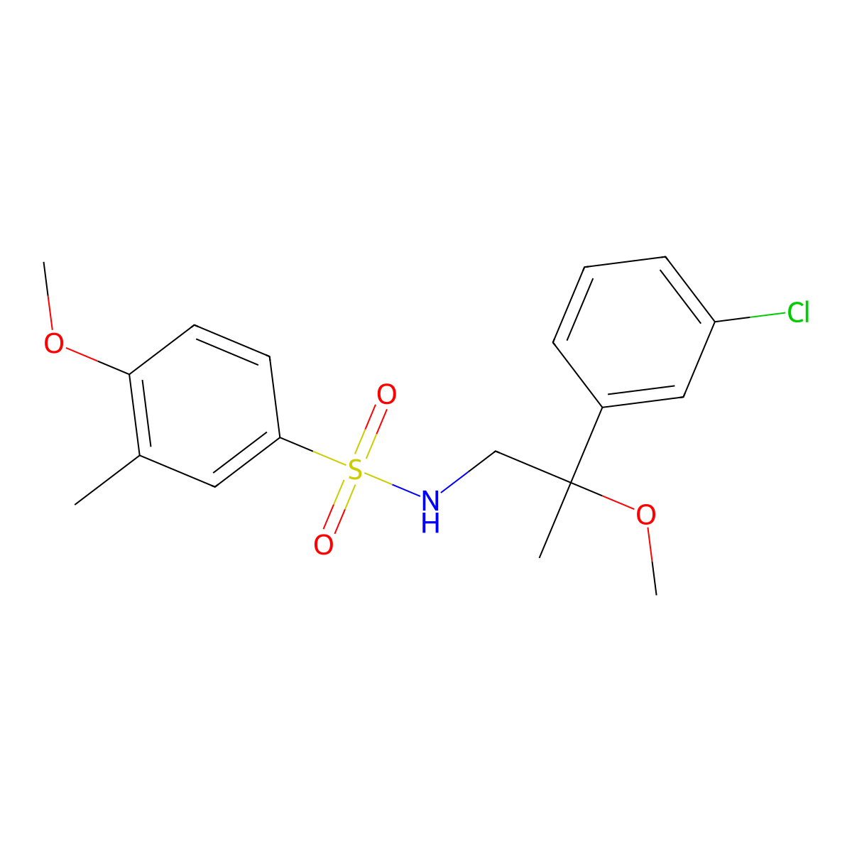 N-(2-(3-chlorophenyl)-2-methoxypropyl)-4-methoxy-3-methylbenzenesulfonamide molecular structure, CAS 1798512-16-9