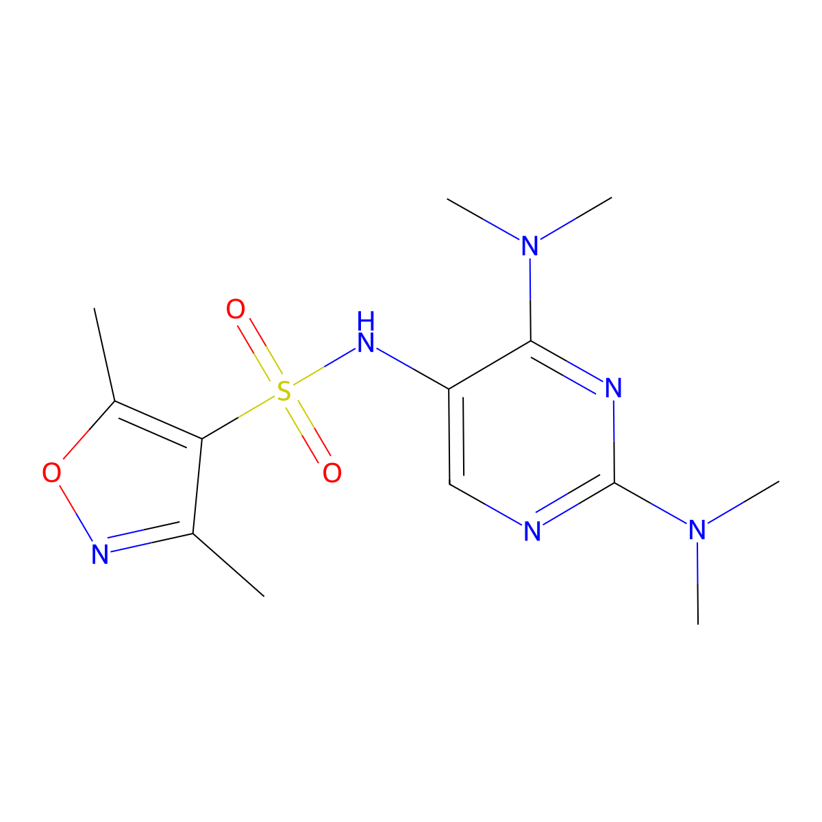 N-(2,4-bis(dimethylamino)pyrimidin-5-yl)-3,5-dimethylisoxazole-4-sulfonamide molecular structure, CAS 1798512-60-3