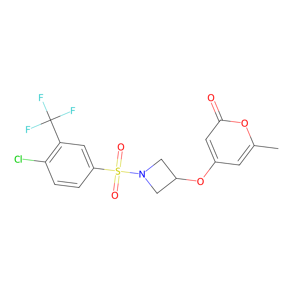 4-((1-((4-chloro-3-(trifluoromethyl)phenyl)sulfonyl)azetidin-3-yl)oxy)-6-methyl-2H-pyran-2-one molecular structure, CAS 1798512-65-8