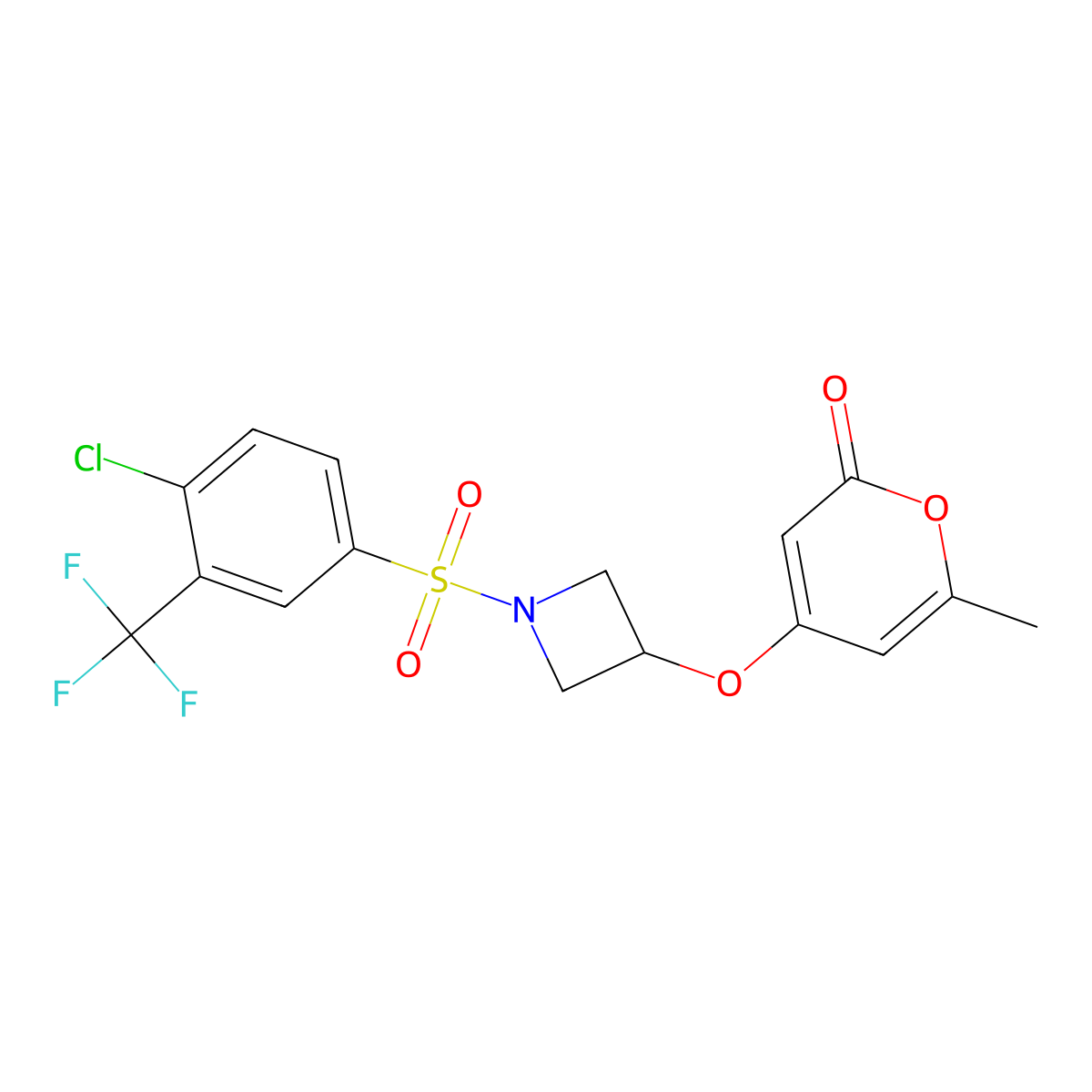 4-((1-((4-chloro-3-(trifluoromethyl)phenyl)sulfonyl)azetidin-3-yl)oxy)-6-methyl-2H-pyran-2-one molecular structure, CAS 1798512-65-8