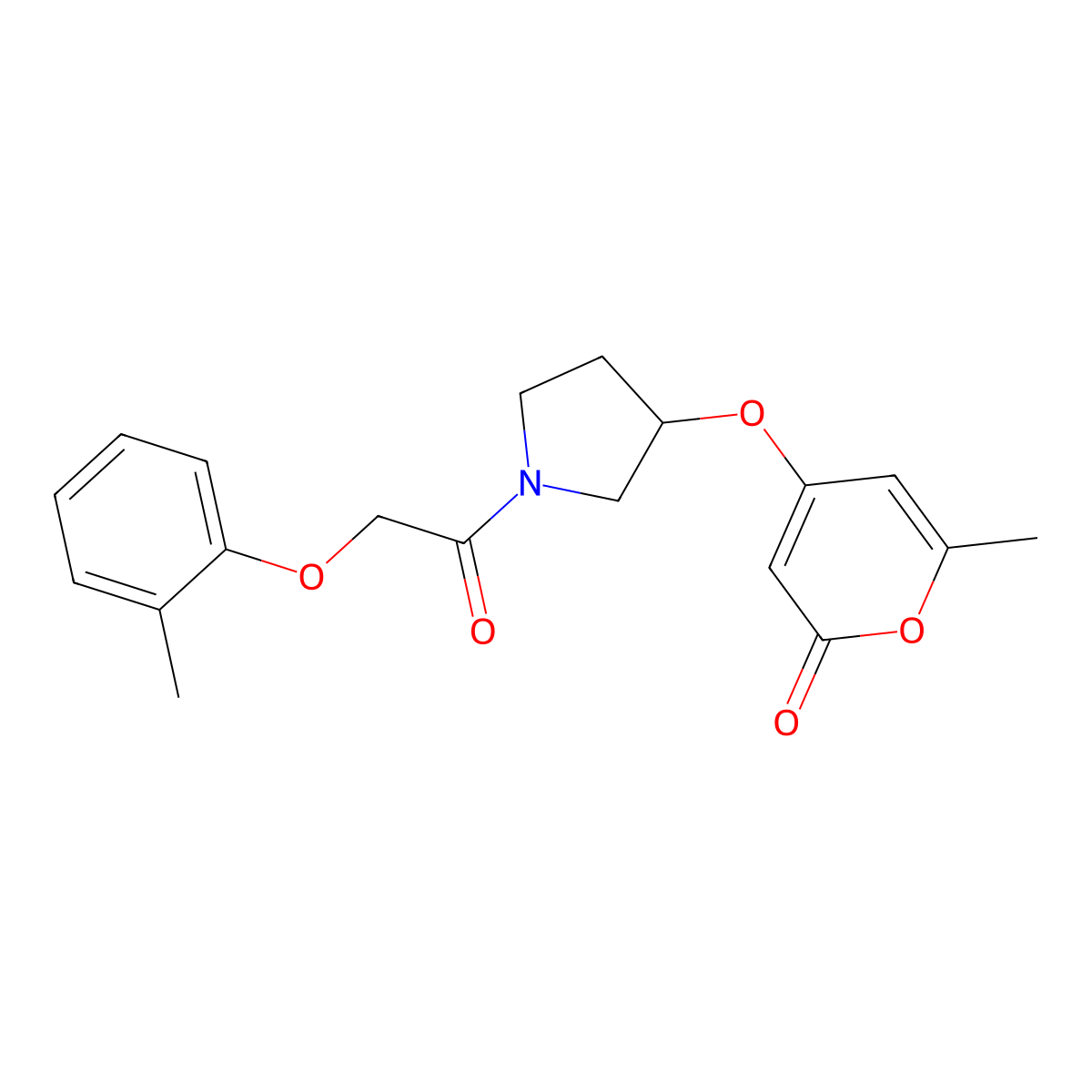 6-methyl-4-((1-(2-(o-tolyloxy)acetyl)pyrrolidin-3-yl)oxy)-2H-pyran-2-one molecular structure, CAS 1798512-71-6