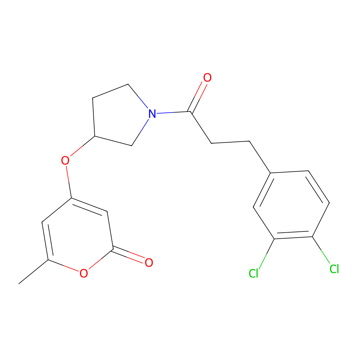 4-((1-(3-(3,4-dichlorophenyl)propanoyl)pyrrolidin-3-yl)oxy)-6-methyl-2H-pyran-2-one molecular structure, CAS 1798512-76-1