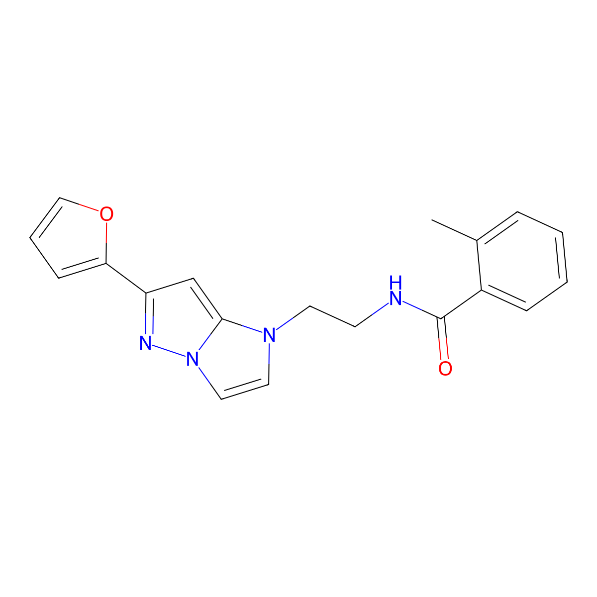 N-(2-(6-(furan-2-yl)-1H-imidazo[1,2-b]pyrazol-1-yl)ethyl)-2-methylbenzamide molecular structure, CAS 1798512-93-2