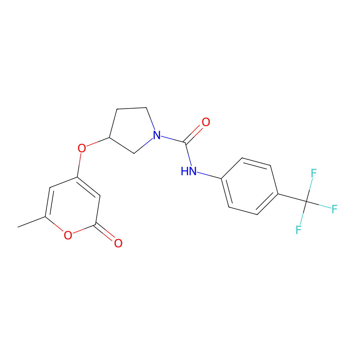 3-((6-methyl-2-oxo-2H-pyran-4-yl)oxy)-N-(4-(trifluoromethyl)phenyl)pyrrolidine-1-carboxamide molecular structure, CAS 1798512-94-3