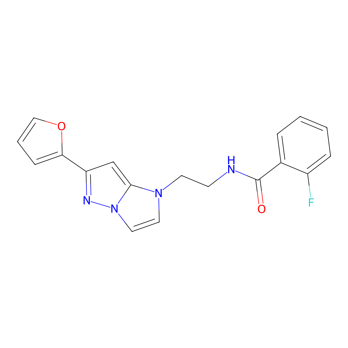 2-fluoro-N-(2-(6-(furan-2-yl)-1H-imidazo[1,2-b]pyrazol-1-yl)ethyl)benzamide molecular structure, CAS 1798512-99-8